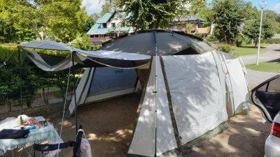 DSC 0501 400x225 亀山湖でキャンプしながらバス釣り 稲ヶ崎キャンプ場でコールマンのテント設営